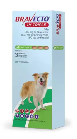 BRAVECTO 1 Mes Triple c/3 TAB (10 a 20 KG) de 200 mg