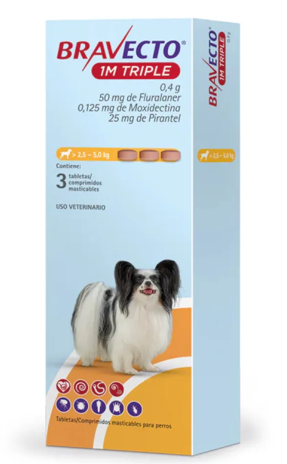 BRAVECTO 1 Mes Triple c/3 TAB (2.5 a 5 KG) de 50 mg
