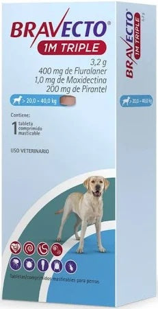 BRAVECTO 1 Mes Triple c/1 TAB (20 a 40 KG) de 400 mg