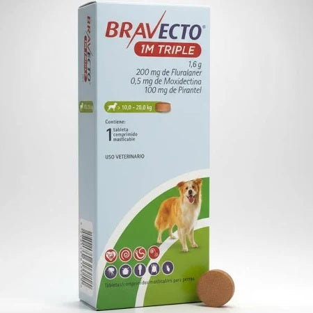 BRAVECTO 1 Mes Triple c/1 TAB (10 a 20 KG) de 200 mg