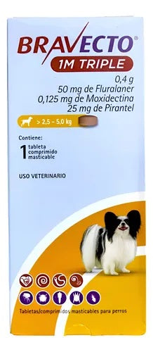 BRAVECTO 1 Mes Triple c/1 TAB (2.5 a 5 KG) de 50 mg