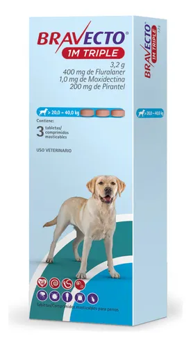 BRAVECTO 1 Mes Triple c/3 TAB (20 a 40 KG) de 400 mg